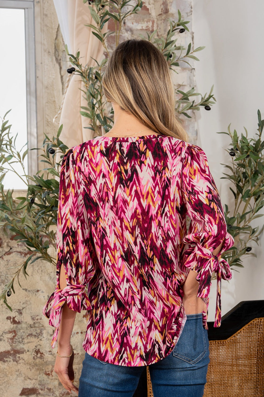 Elegant Full Size V-Neck Blouse with Sleeve Knot - Sew In Love