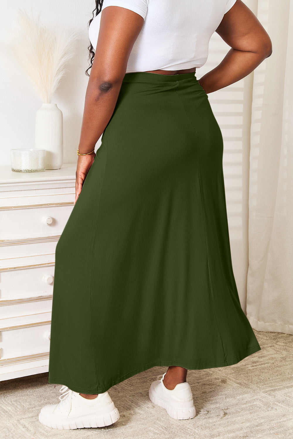 Double Take Women's Soft Rayon Maxi Skirt with Adjustable Drawstring Waist