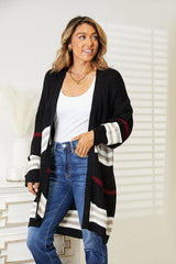 Trendy Striped Rib-Knit Open Front Cardigan - Comfort & Style