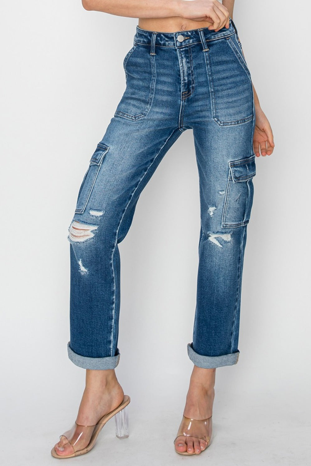 RISEN Women's High Rise Cargo Jeans - Trendy, Comfortable, and Versatile
