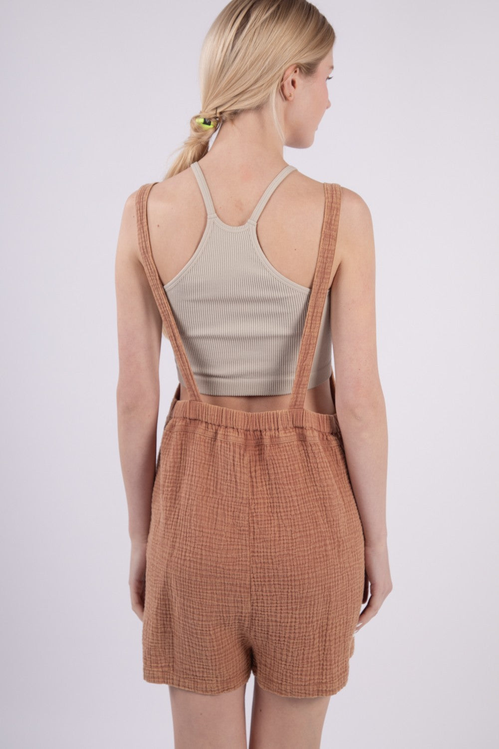 VERY J Women's Sleeveless Double Gauze Overalls with Pockets | Summer Cotton Romper