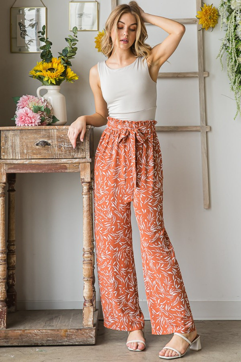 Heimish Women's Printed Tie-Waist Straight Leg Casual Pants - Trendy & Comfortable