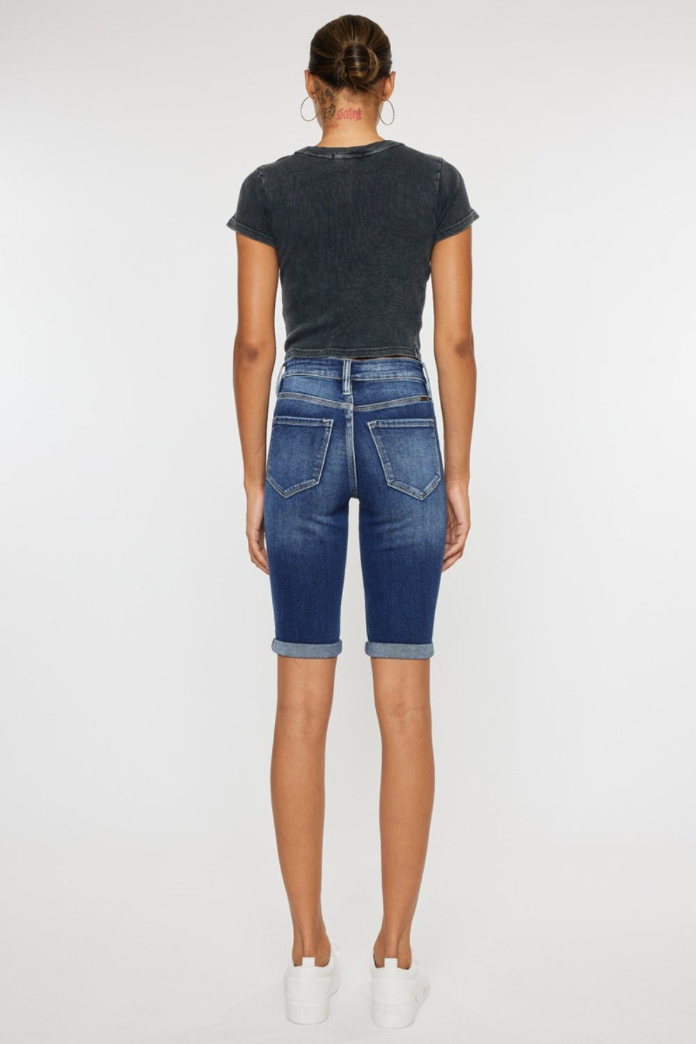Kancan Full Size Cat's Whiskers Button Fly High-Stretch Denim Shorts