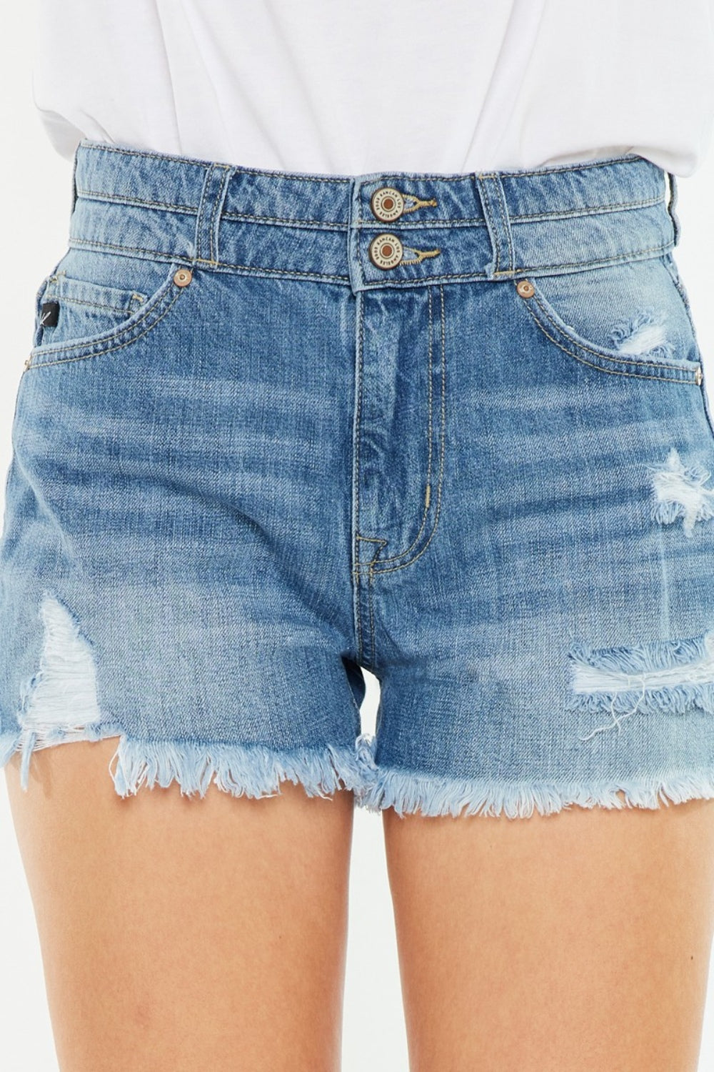 Kancan Full Size High Rise Raw Hem Denim Shorts for Women - Trendy Summer Fashion