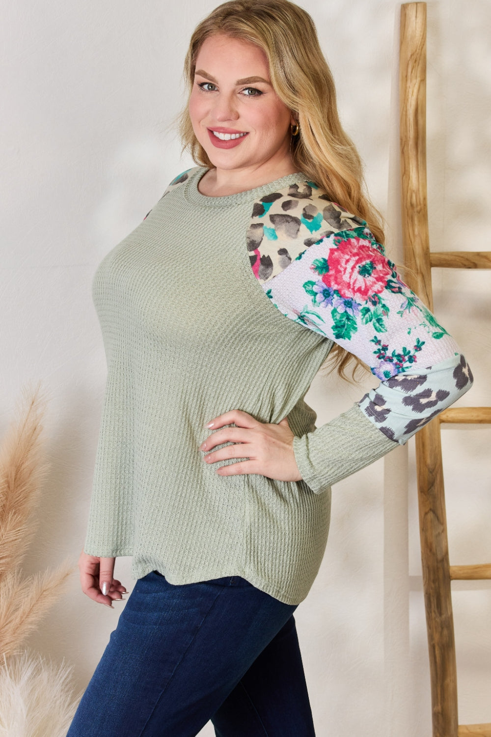 Hailey & Co Full Size Printed Round Neck Blouse - Versatile Women's Top