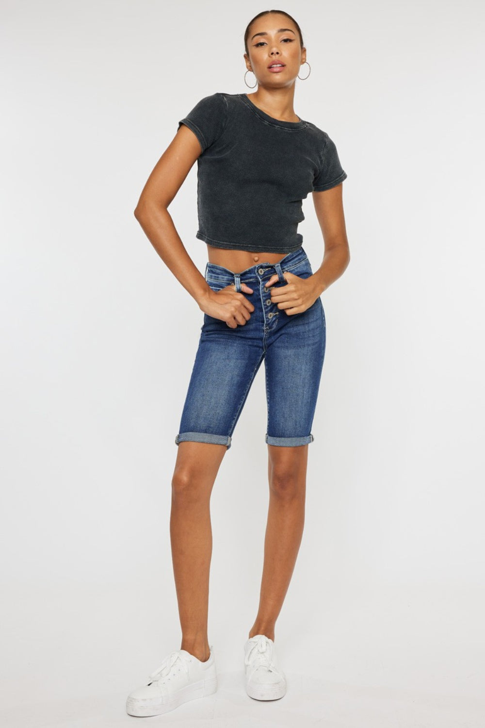 Kancan Full Size Cat's Whiskers Button Fly High-Stretch Denim Shorts