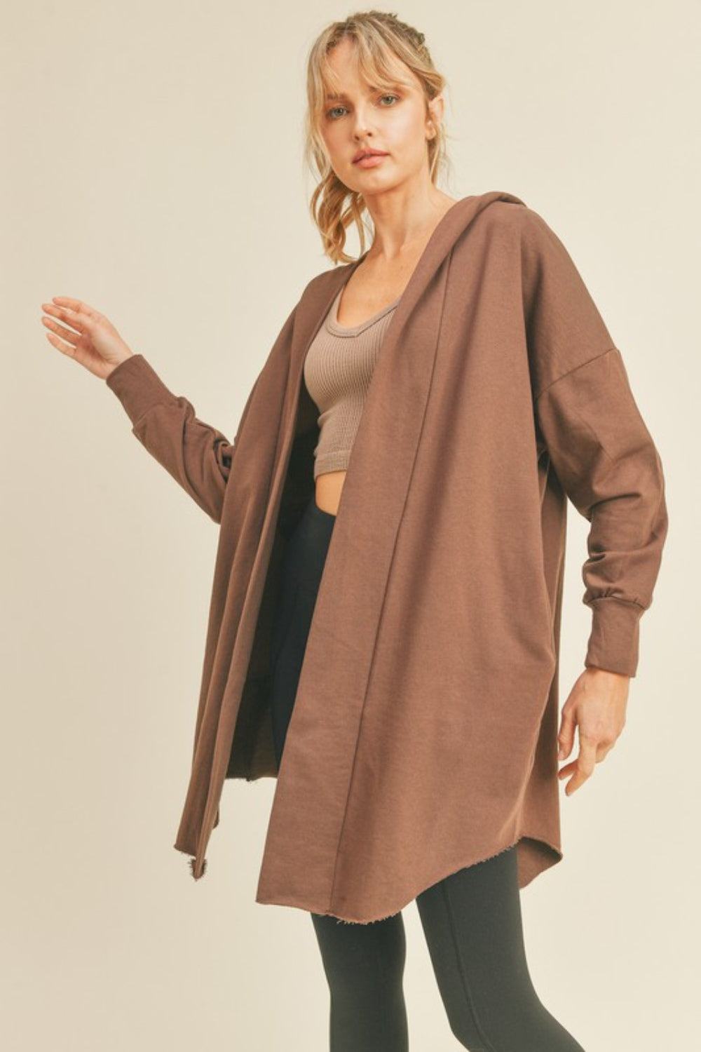 Kimberly C Longline Hooded Cardigan - Cozy Open Front Layer