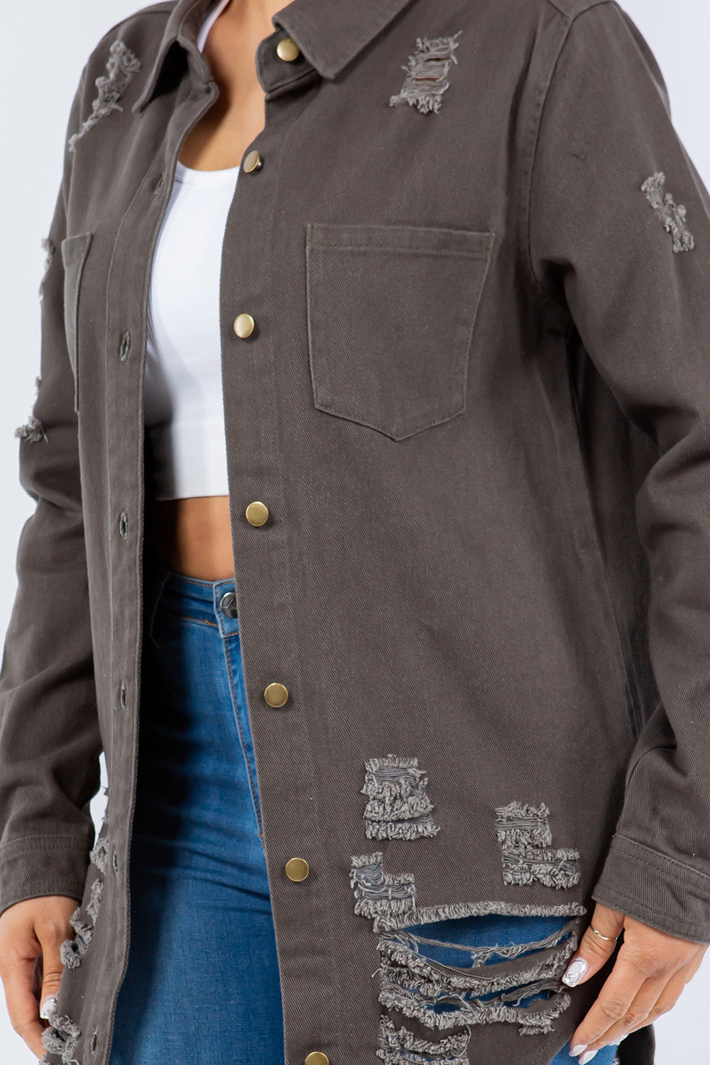 American Bazi Distressed Denim Jacket – Stylish Button-Up for Any Occasion