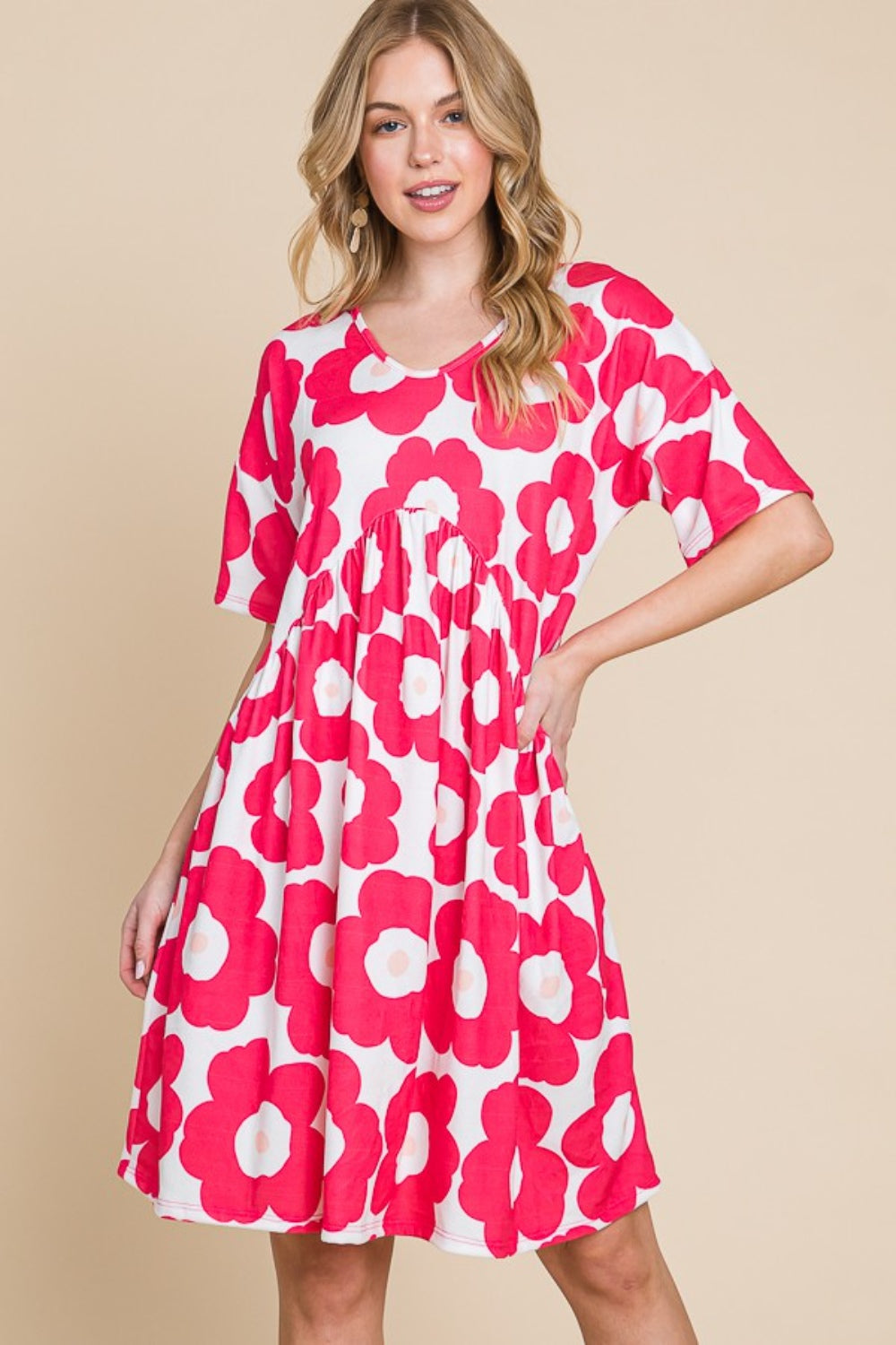 BOMBOM Women's Flower Print Ruched Dress | Vibrant & Comfortable