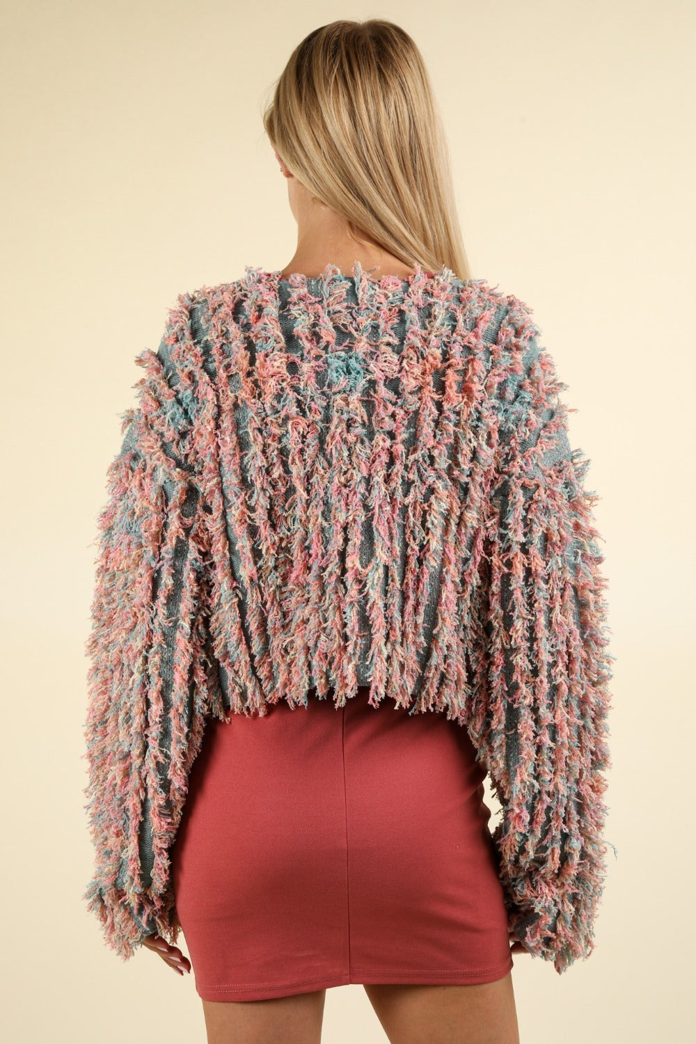 VERY J Shaggy Yarn Knit Zip Up Jacket - Cozy & Festive Holiday Outerwear
