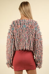 VERY J Shaggy Yarn Knit Zip Up Jacket - Cozy & Festive Holiday Outerwear