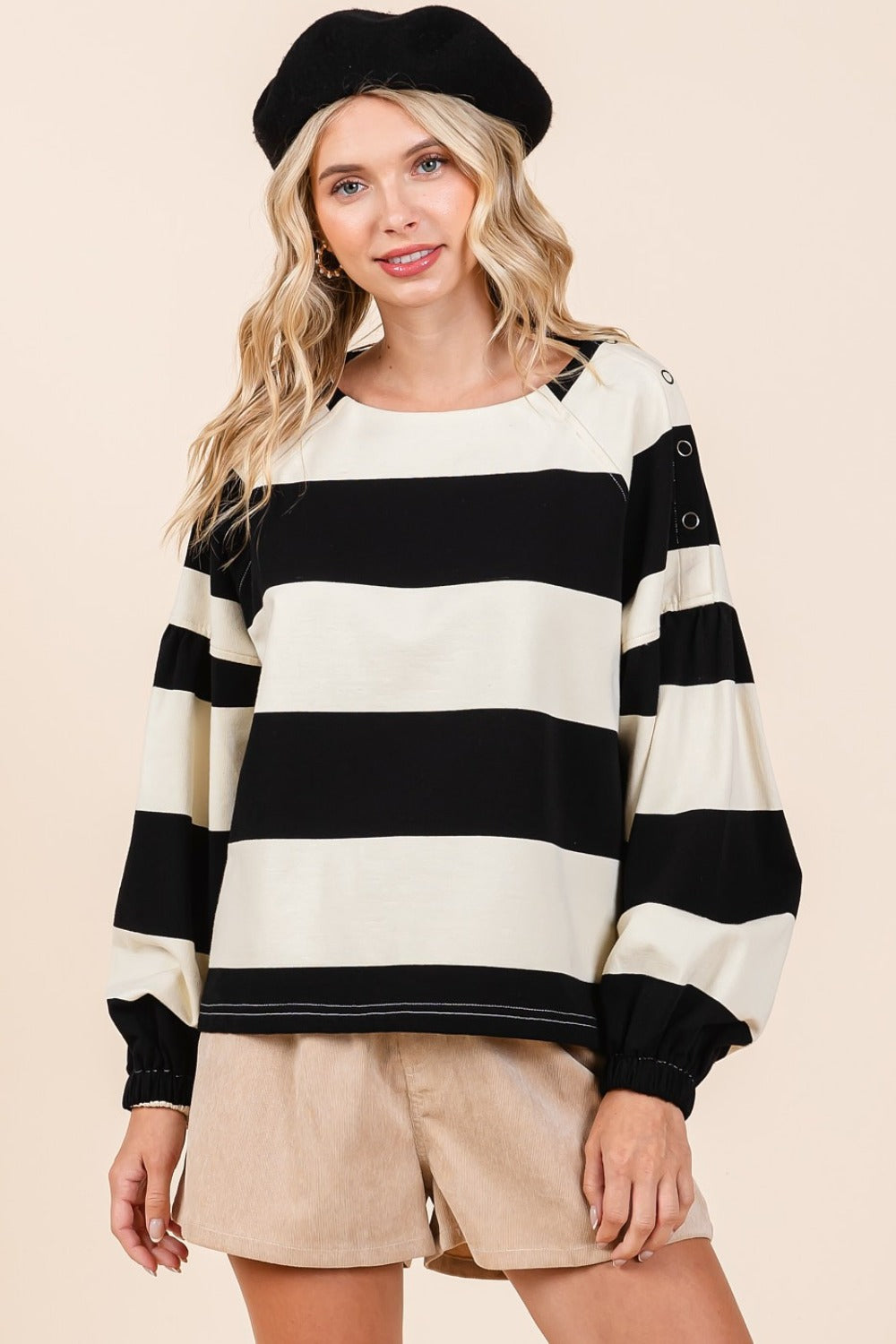 Mittoshop Women's Striped Snap Shoulder Long Sleeve T-Shirt - 100% Cotton