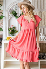 Elegant Ruffled Notched Cap Sleeve Dress - Perfect for Any Occasion