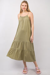 VERY J Ruffled A-Line Midi Cami Dress - Cotton Gauze Summer Fashion