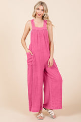 Culture Code Women's Pocketed Sleeveless Wide Leg Cotton Overalls - Trendy & Versatile