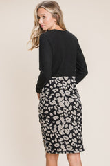 BOMBOM Leopard Color Block Knit Dress - Trendy Fall Fashion