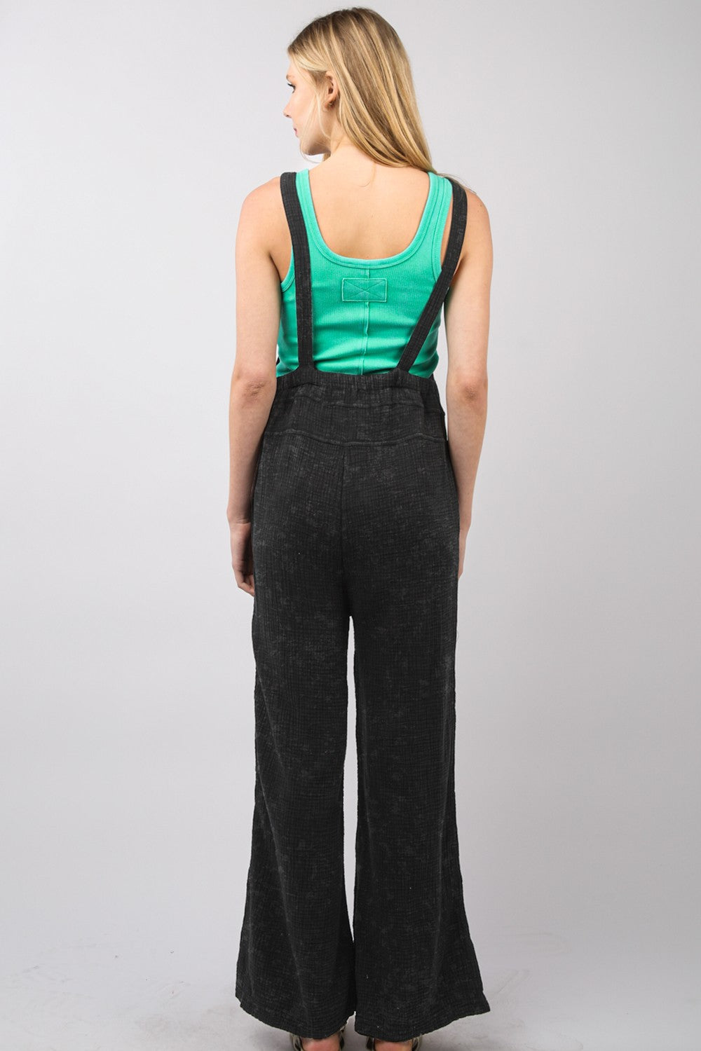 Trendy Texture Washed Wide Leg Overalls - 100% Cotton, Vintage Style