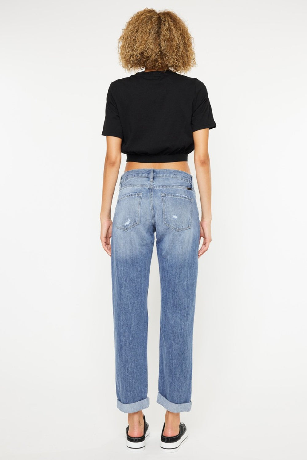 Kancan Women's Trendy Mid Rise Distressed Straight Leg Jeans - Versatile Denim Fashion