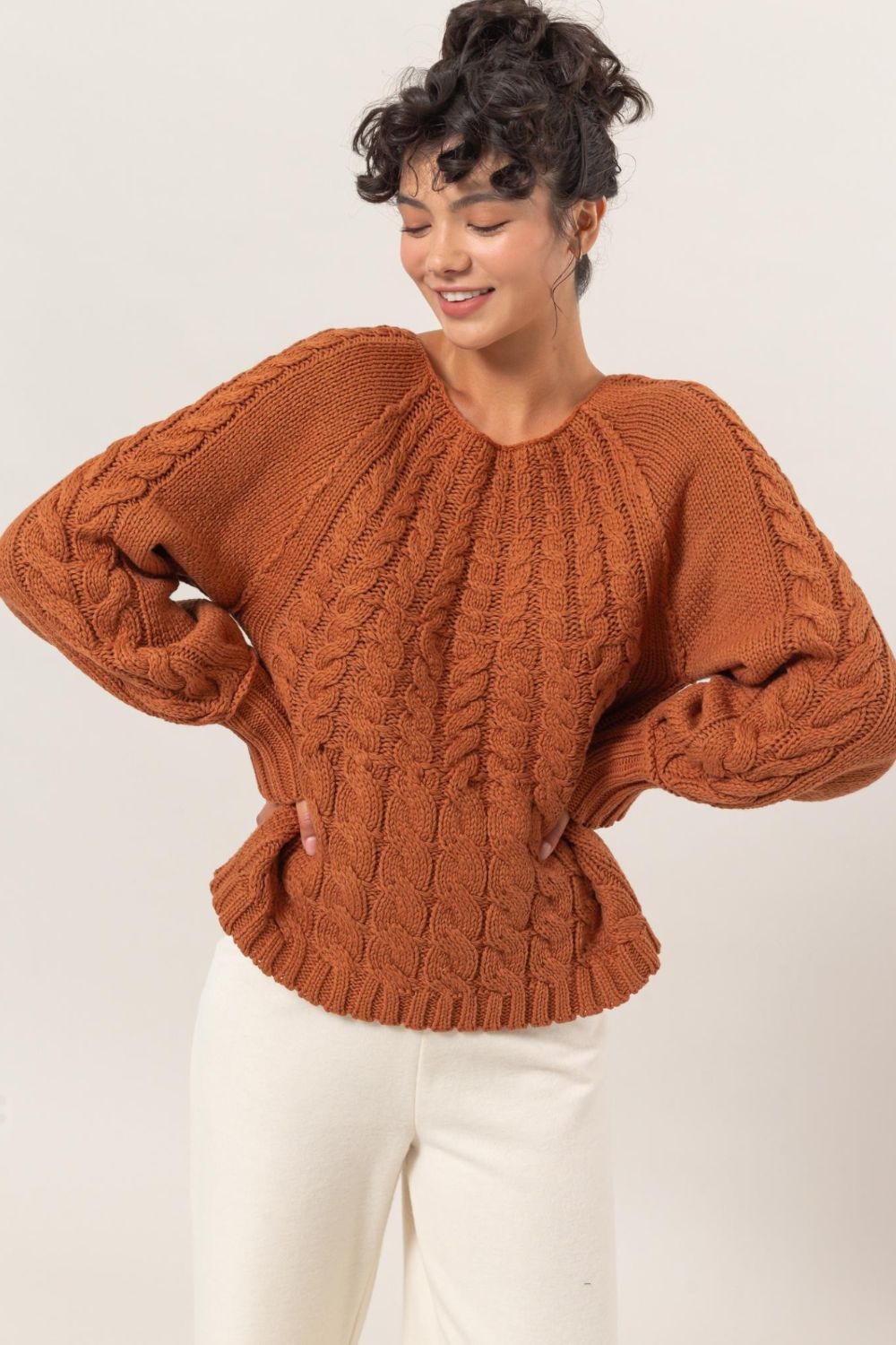 HYFVE Women's Cozy Cable-Knit Raglan Sleeve Sweater - Perfect Winter Wear