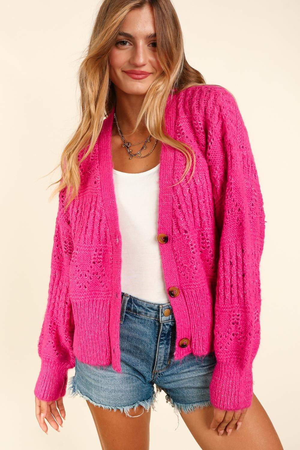 Haptics Women's Full Size Button Down Cropped Long Sleeve Cardigan - Chic & Versatile