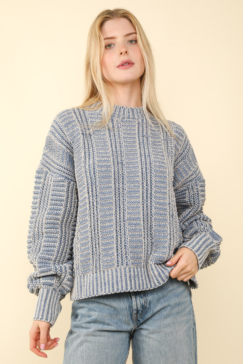 Stylish VERY J Two Tone Long Sleeve Women's Sweater - Cozy & Trendy