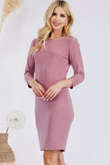 Celeste Women's Full Size Round Neck Long Sleeve Slim Fit Dress - Elegant & Versatile